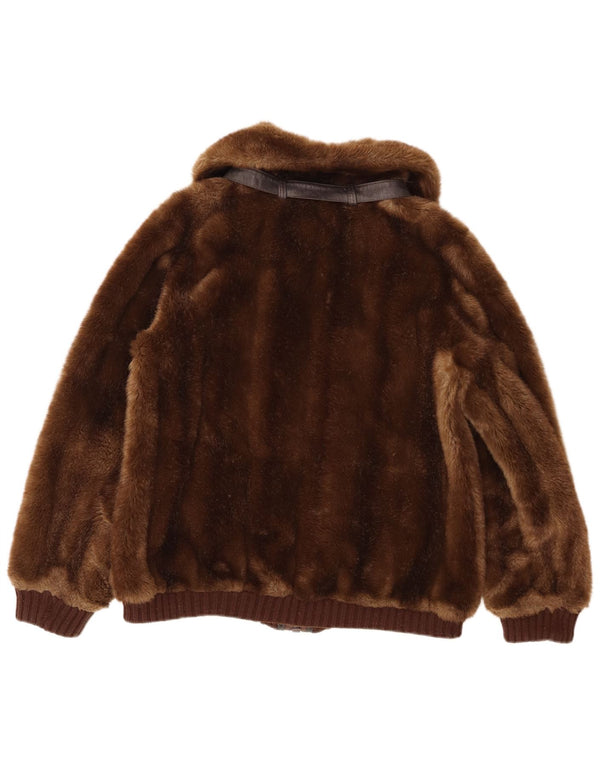 Giacca vintage da donna in pelliccia sintetica UK 14 Marrone medio