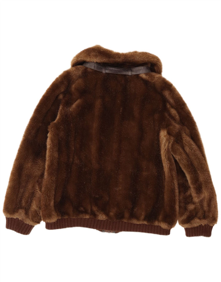 Giacca vintage da donna in pelliccia sintetica UK 14 Marrone medio