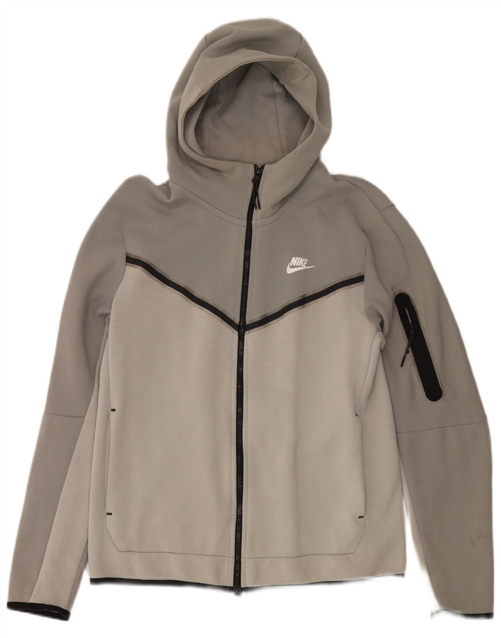 Felpa con cappuccio e zip Nike da uomo in cotone color block grigio medio
