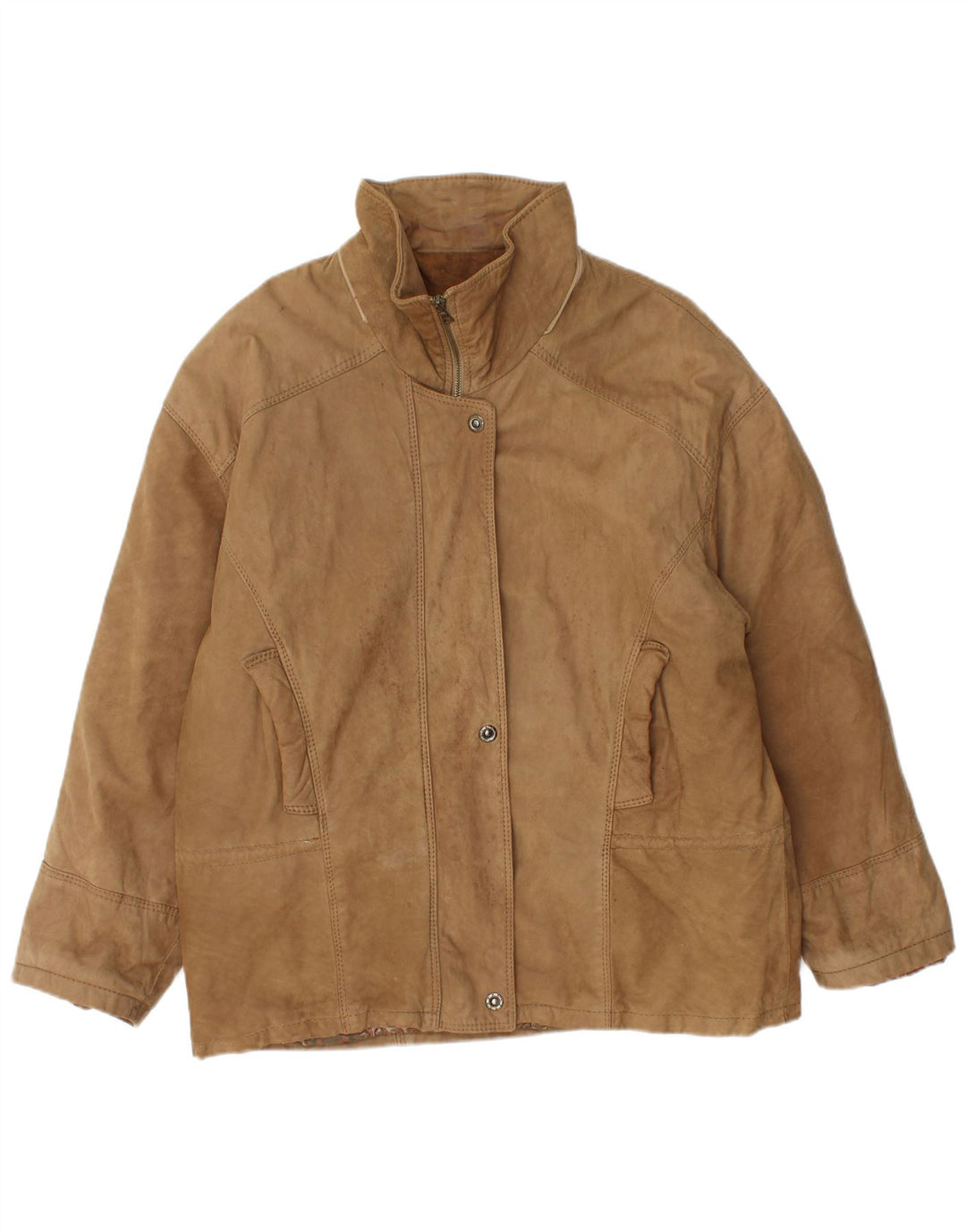 Giacca in pelle oversize da donna vintage IT 46 grande in pelle beige