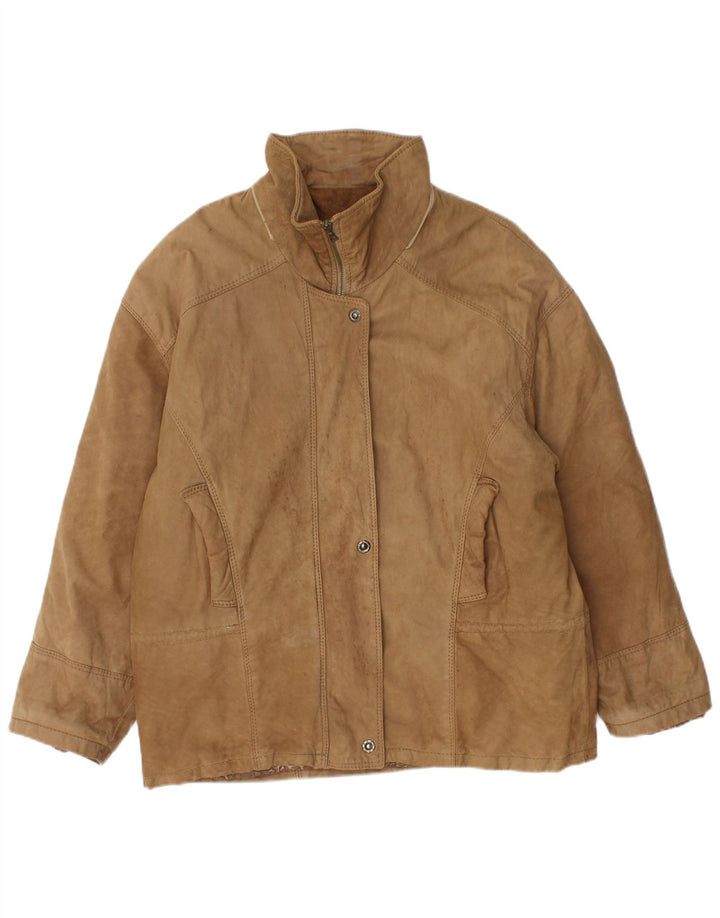 Giacca in pelle oversize da donna vintage IT 46 grande in pelle beige