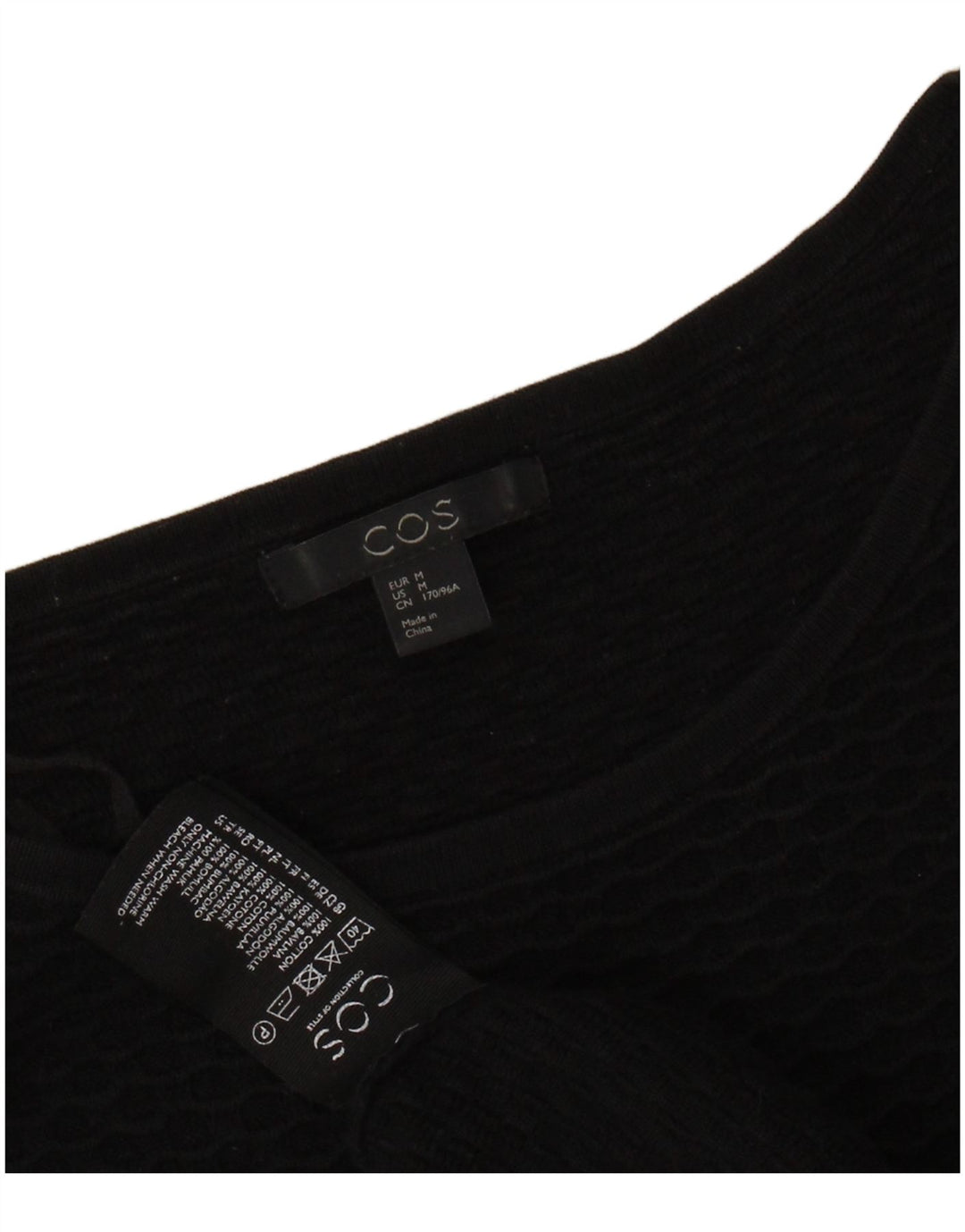 Top da donna COS manica 3/4 UK 14 cotone nero medio