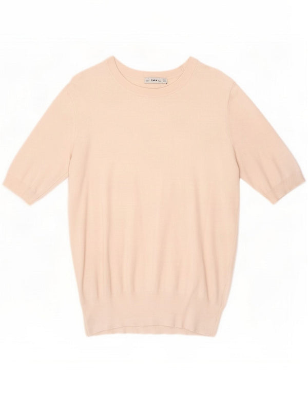 Maglione Zara da donna a maniche corte con scollo a barchetta UK 14 grande bianco sporco