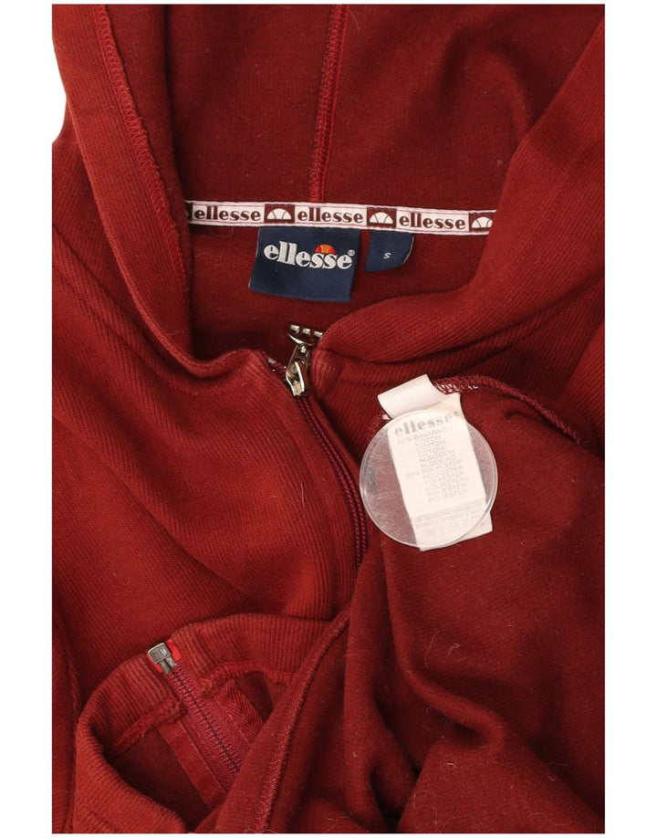 ELLESSE Mens Zip Hoodie Sweater Small Burgundy Cotton