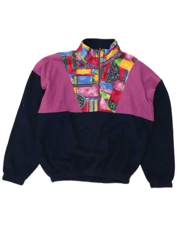 Maglione in pile da uomo vintage con vestibilità ampia e collo con zip, blu navy medio geometrico