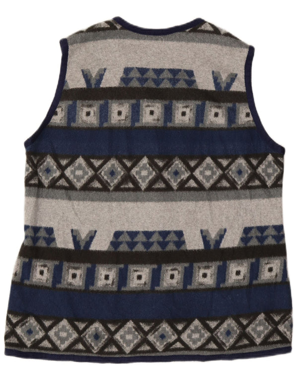 Gilet in pile da donna VINTAGE UK 16 grande blu navy geometrico