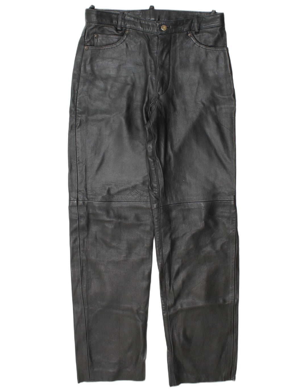 Pantaloni in pelle dritti da uomo VINTAGE W30 L32 in pelle nera