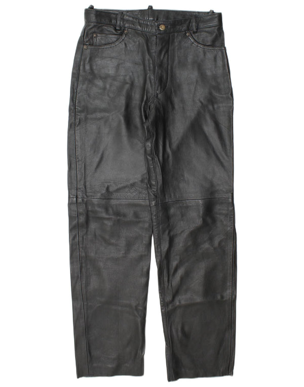 Pantaloni in pelle dritti da uomo VINTAGE W30 L32 in pelle nera