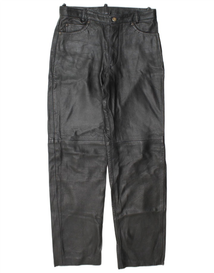 Pantaloni in pelle dritti da uomo VINTAGE W30 L32 in pelle nera