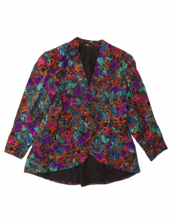 VINTAGE Womens Blazer Jacket UK 14 Large Multicoloured Floral
