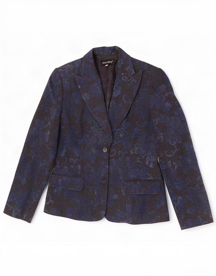 Ginalebole Giacca blazer da donna a 1 bottone IT 46 Large Blu navy floreale Lana