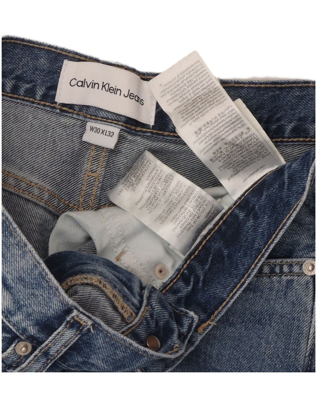 CALVIN KLEIN Jeans dritti effetto vissuto da donna a vita alta W30 L32 Blu