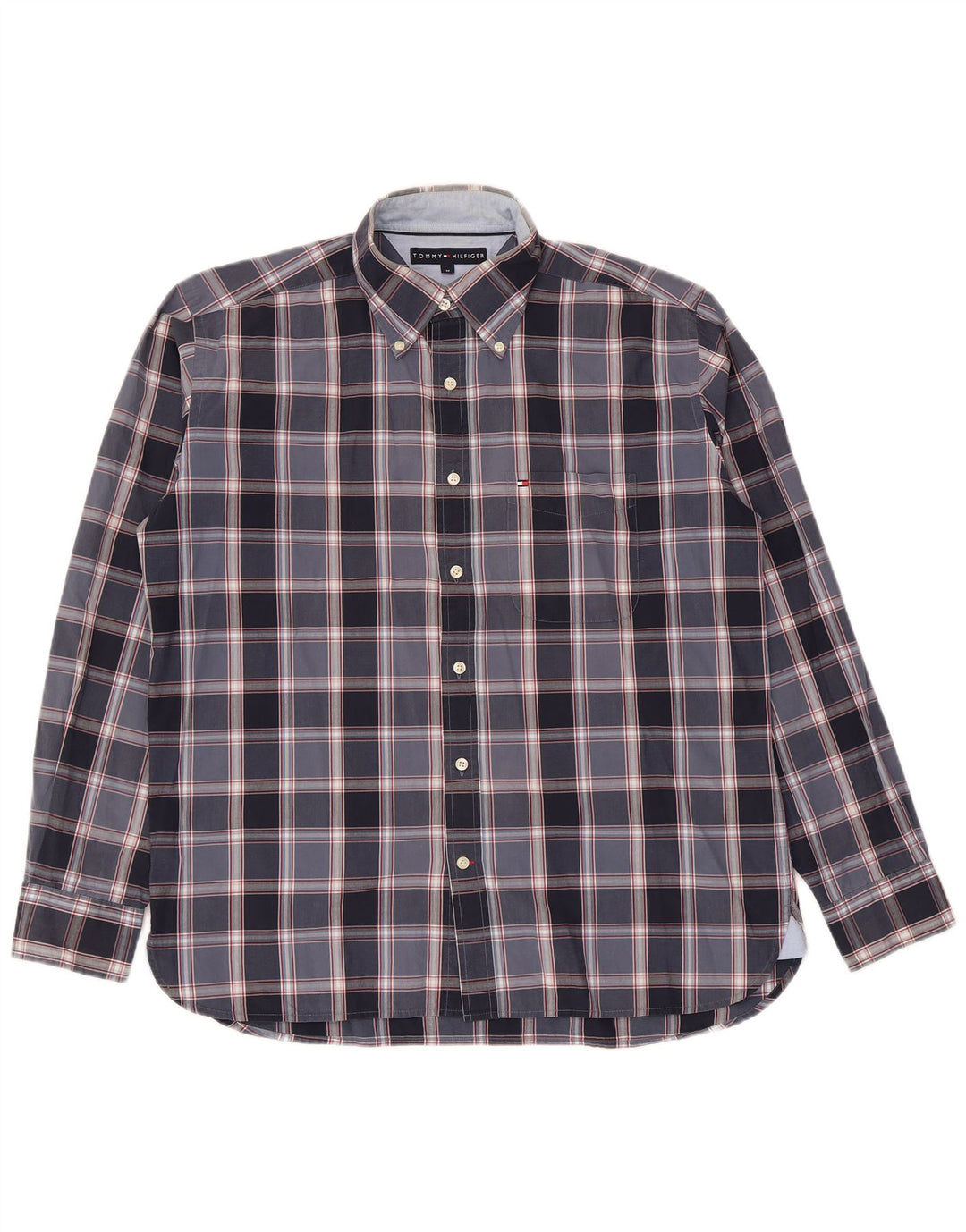 Camicia da uomo Tommy Hilfiger in cotone scozzese medio blu navy