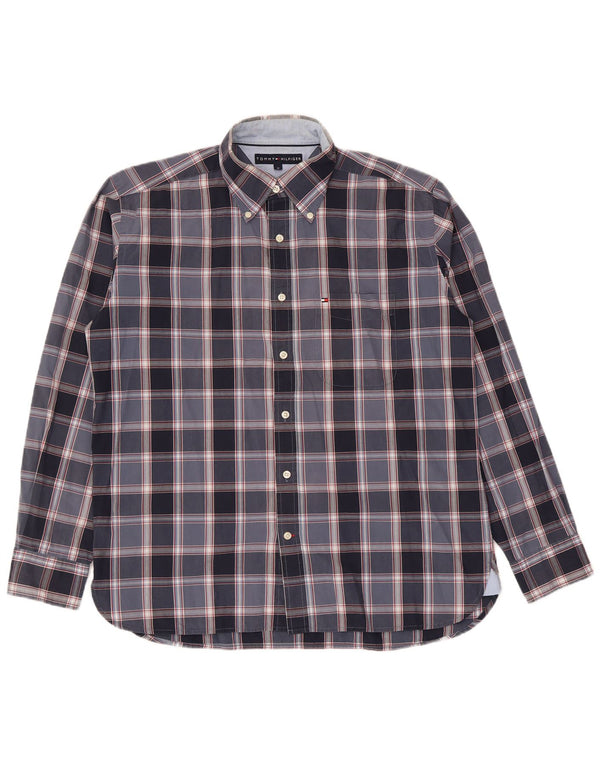 Camicia da uomo Tommy Hilfiger in cotone scozzese medio blu navy