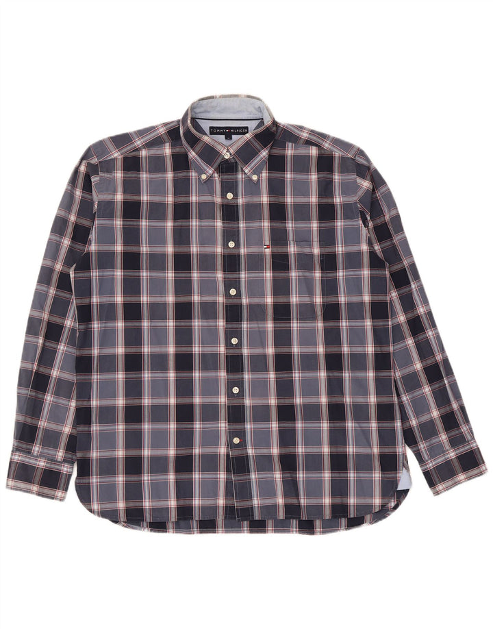 Camicia da uomo Tommy Hilfiger in cotone scozzese medio blu navy