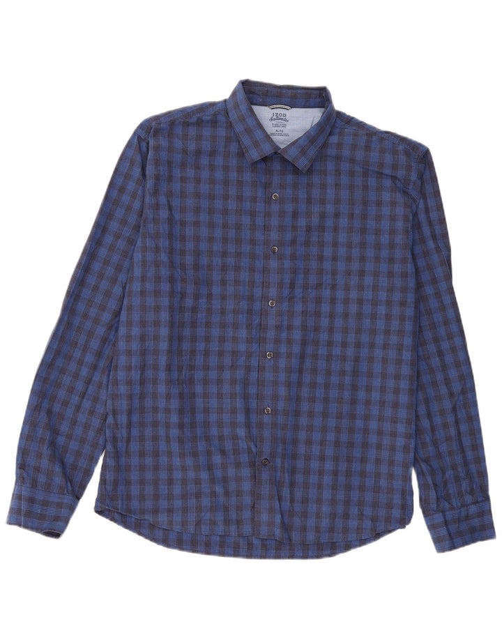 Camicia Izod da uomo rilassata classica vestibilità rilassata XL blu in cotone a quadretti classico