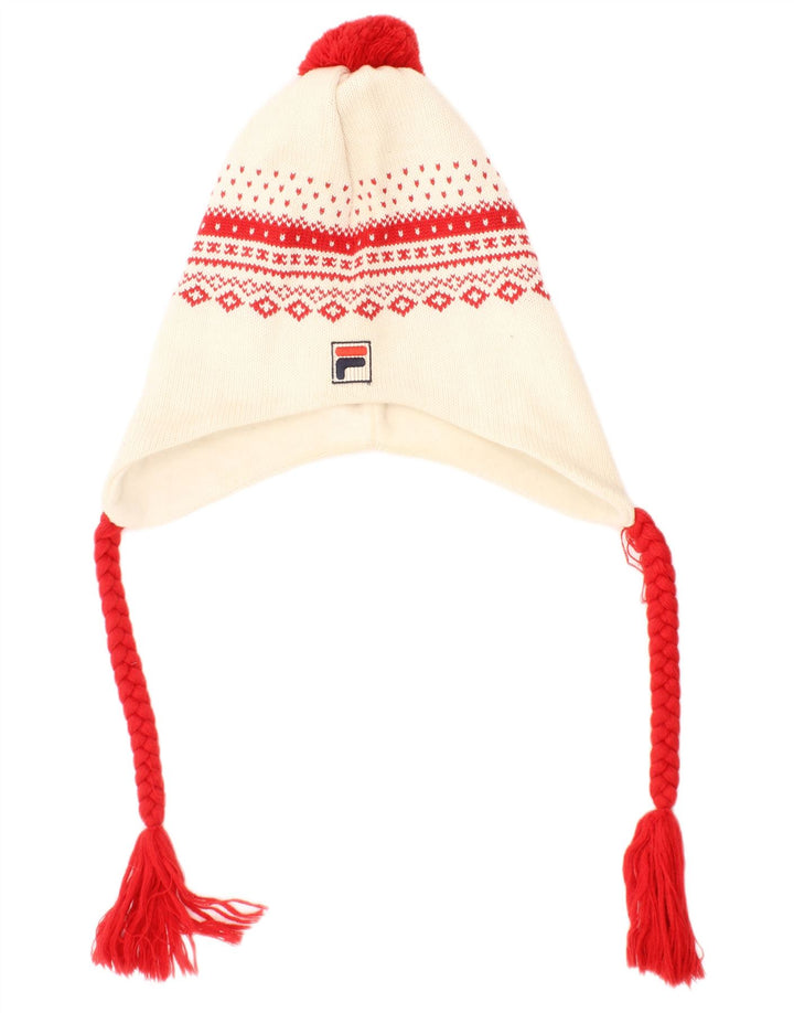 Cappello Bobble da uomo in maglia con paraorecchie Fila, taglia unica, in lana vergine Fair Isle, colore bianco sporco