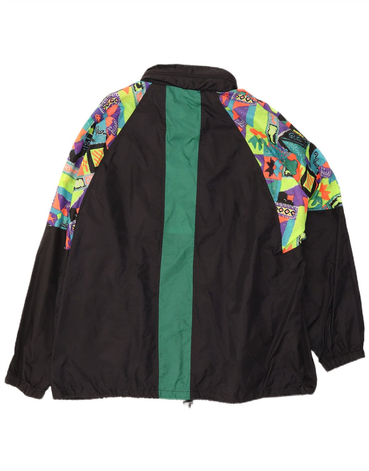 Giacca antipioggia con cappuccio da uomo VINTAGE UK 44 2XL Nero geometrico