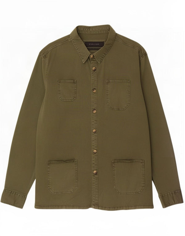 Camicia overshirt da uomo Zara XL in cotone kaki