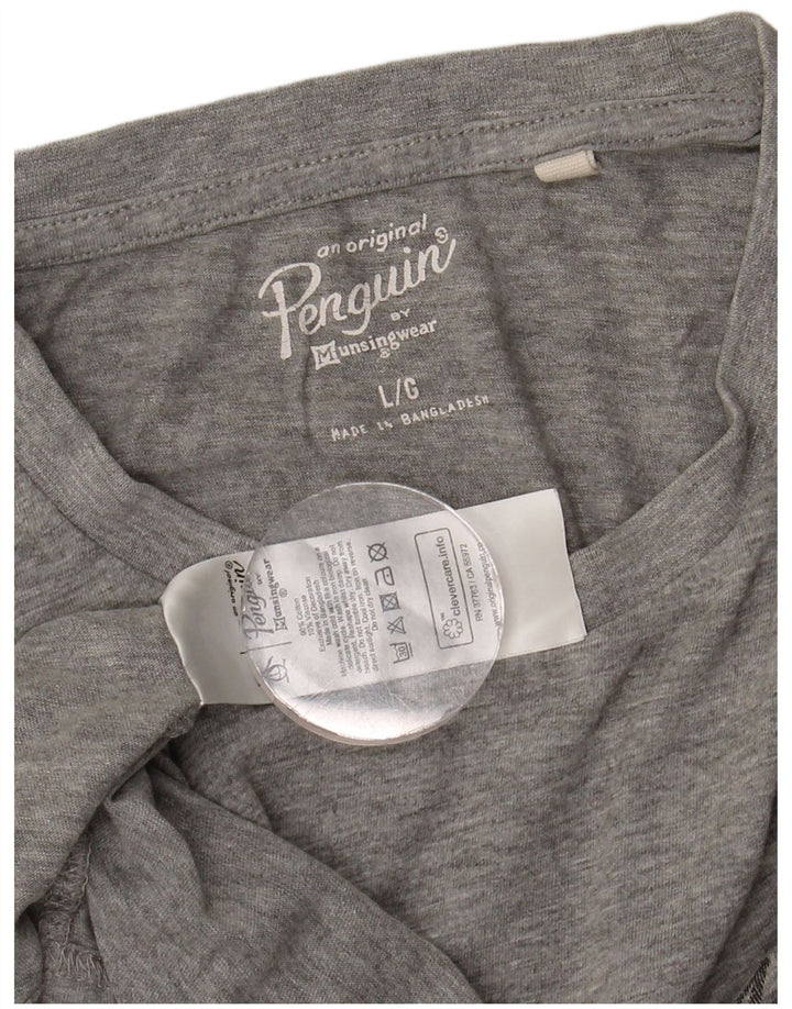 T-shirt grafica da uomo Penguin Top grande in cotone grigio