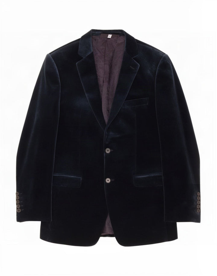 Giacca blazer in velluto da uomo a 2 bottoni Zara EU 52 grande cotone blu navy