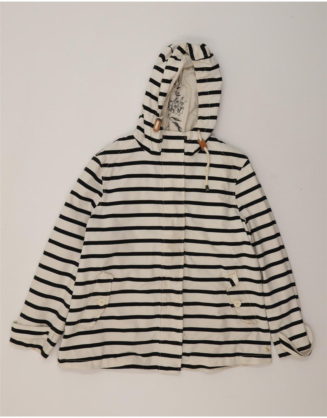 Giacca impermeabile oversize con cappuccio da donna Joules UK 18 XL a righe bianche