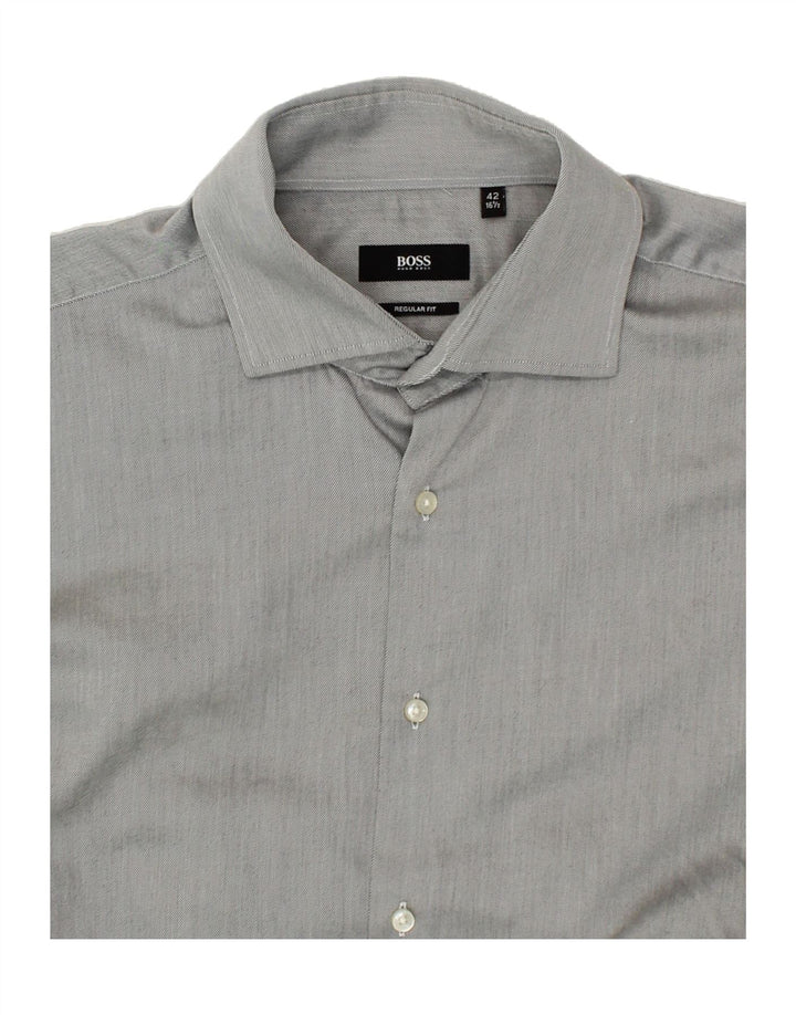 HUGO BOSS Mens Formal Shirt Size 16 1/2 42 Large Grey Cotton Vintage Hugo Boss and Second-Hand Hugo Boss from Messina Hembry 