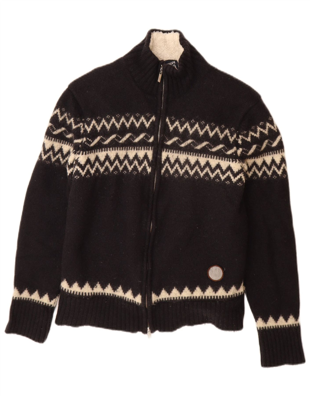 Maglione cardigan da donna Armani Jeans UK 12 Medio Blu Navy Fair Isle