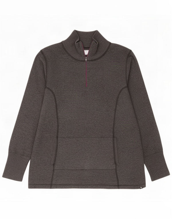 Eddie Bauer maglione da donna con zip e collo UK 16 Large Grey Flecked