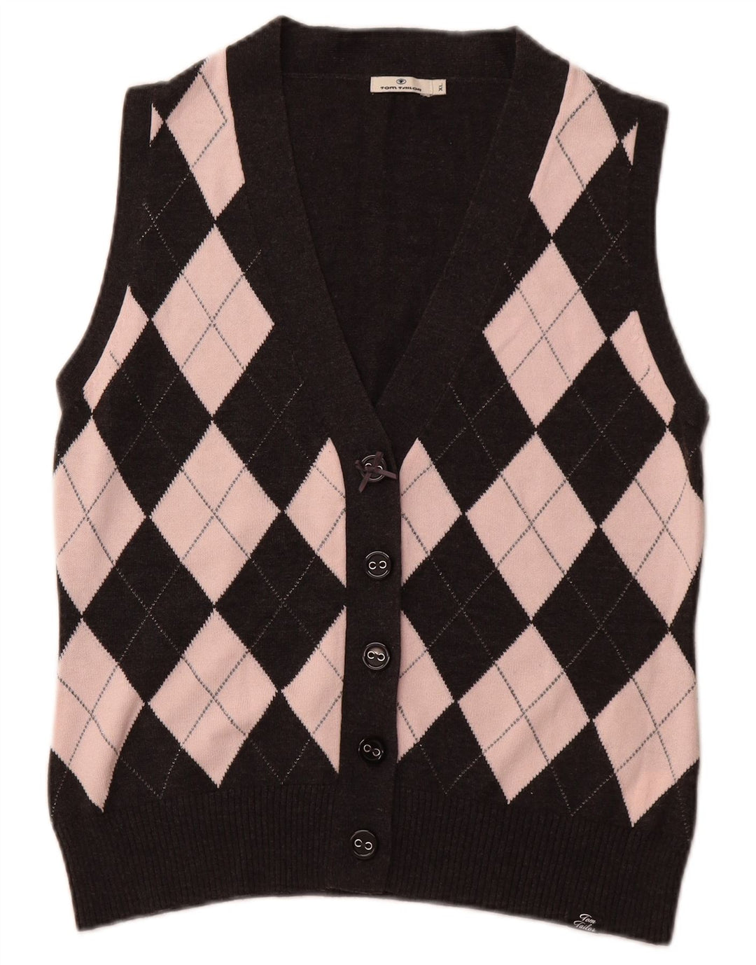 TOM TAILOR Maglione cardigan corto da donna UK 18 XL Nero Argyle/Diamante