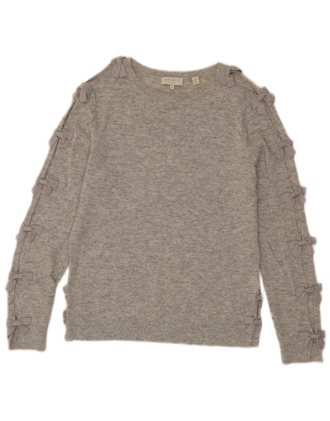 Maglione da donna con scollo a barca Ted Baker taglia 2 piccolo in lana grigia