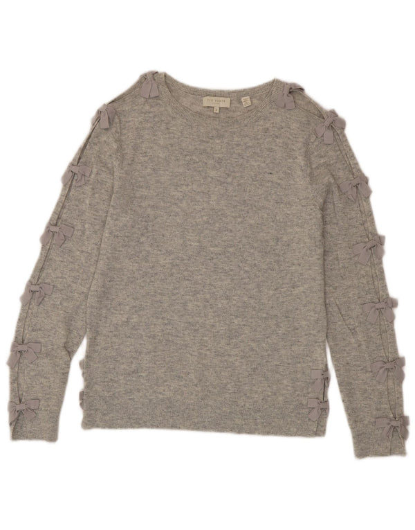 Maglione da donna con scollo a barca Ted Baker taglia 2 piccolo in lana grigia