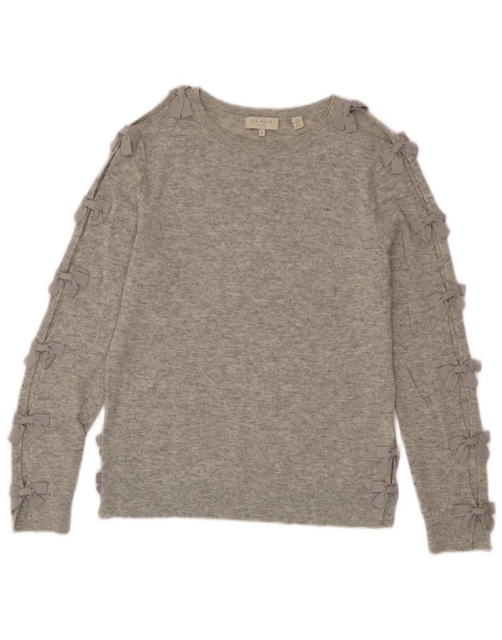 Maglione da donna con scollo a barca Ted Baker taglia 2 piccolo in lana grigia