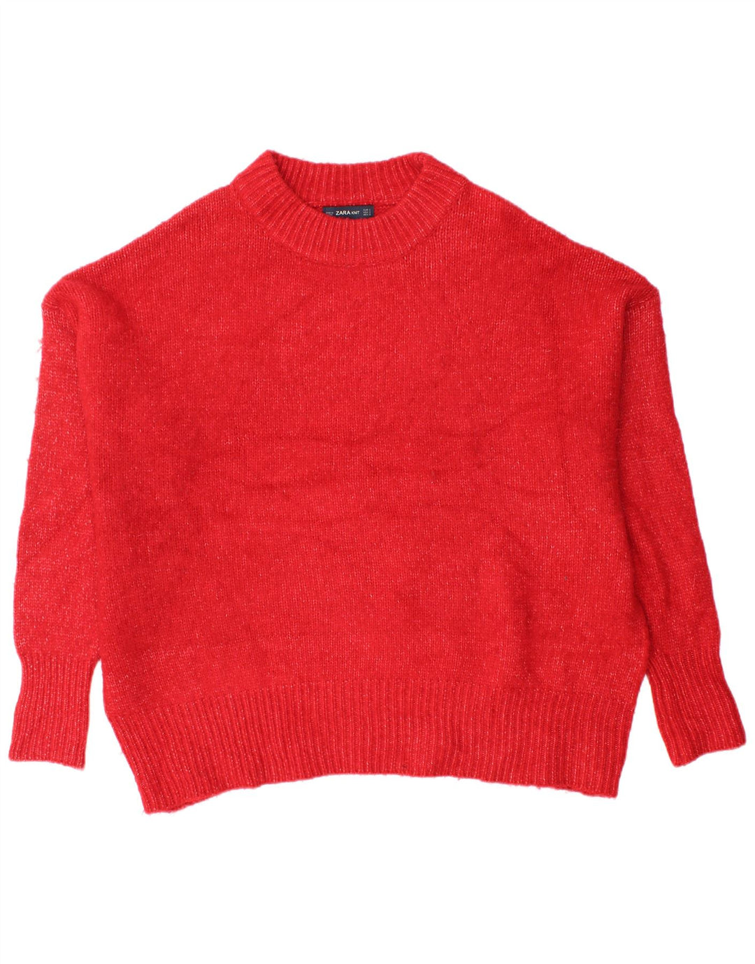 Maglione Girocollo Oversize da Donna ZARA UK 10 Piccolo Acrilico Rosso