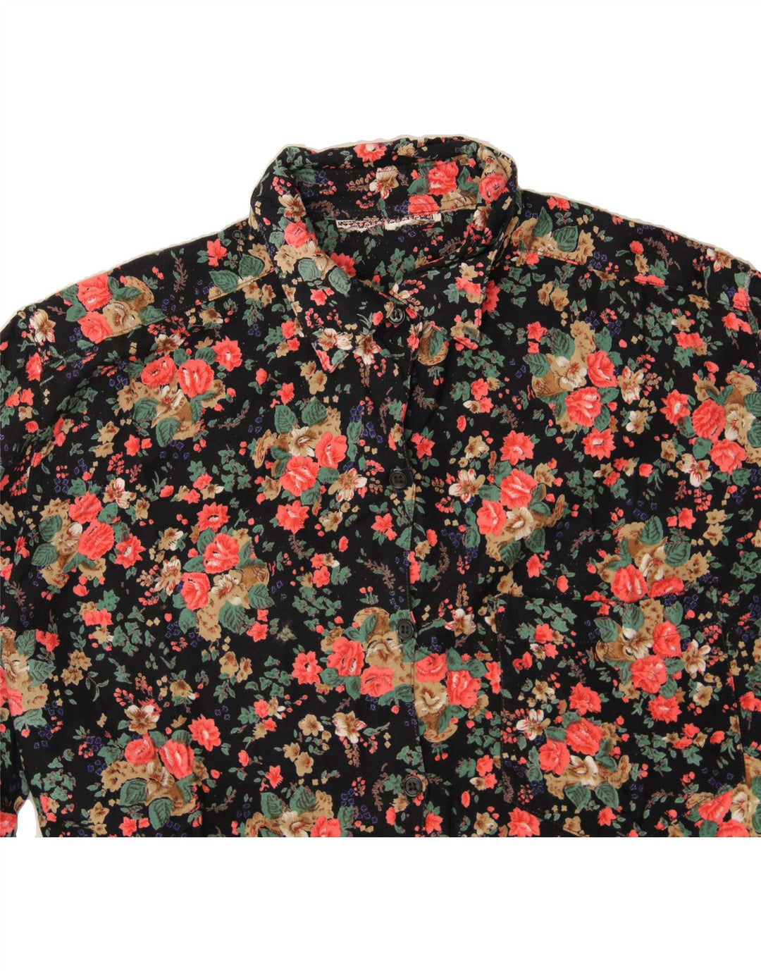 VINTAGE Womens Shirt UK 14 Large Black Floral Vintage Vintage and Second-Hand Vintage from Messina Hembry 