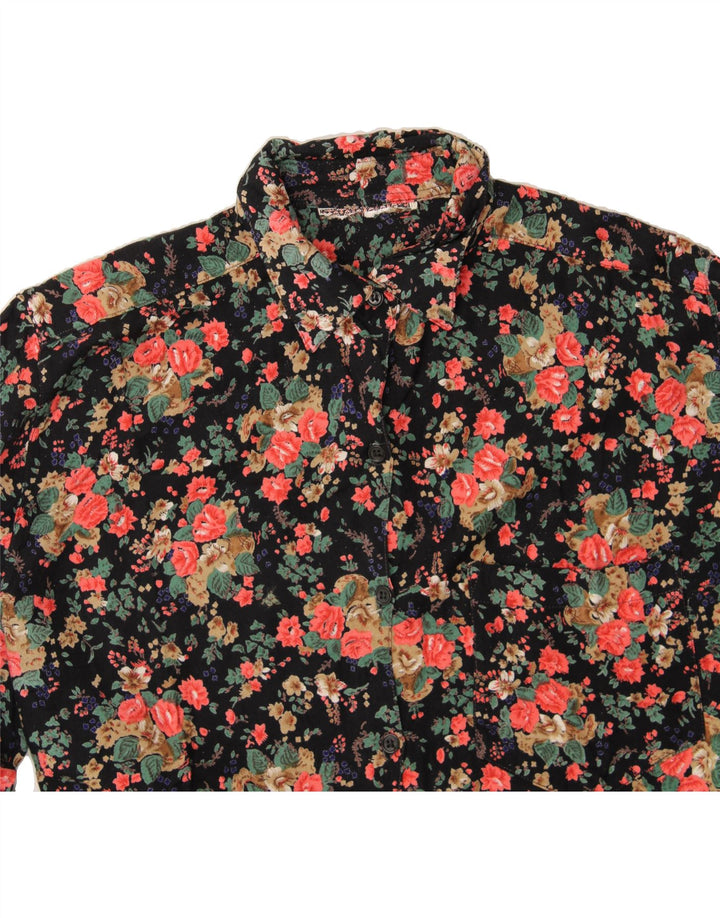 VINTAGE Womens Shirt UK 14 Large Black Floral Vintage Vintage and Second-Hand Vintage from Messina Hembry 