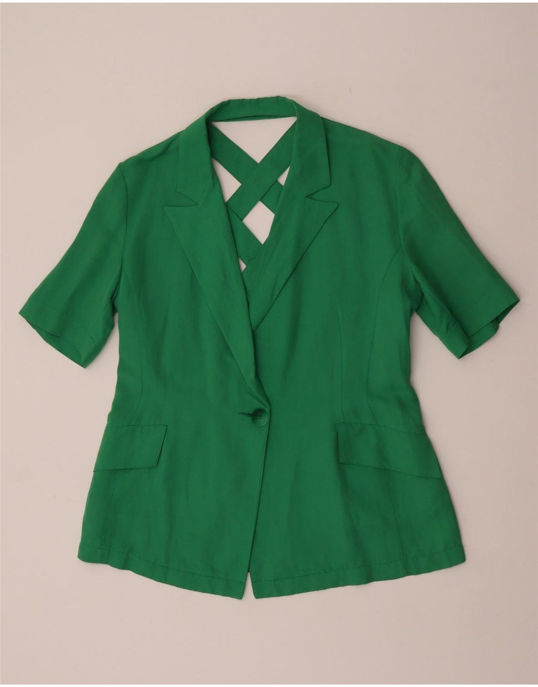 Giacca blazer vintage da donna a maniche corte a 1 bottone UK 16 grande verde