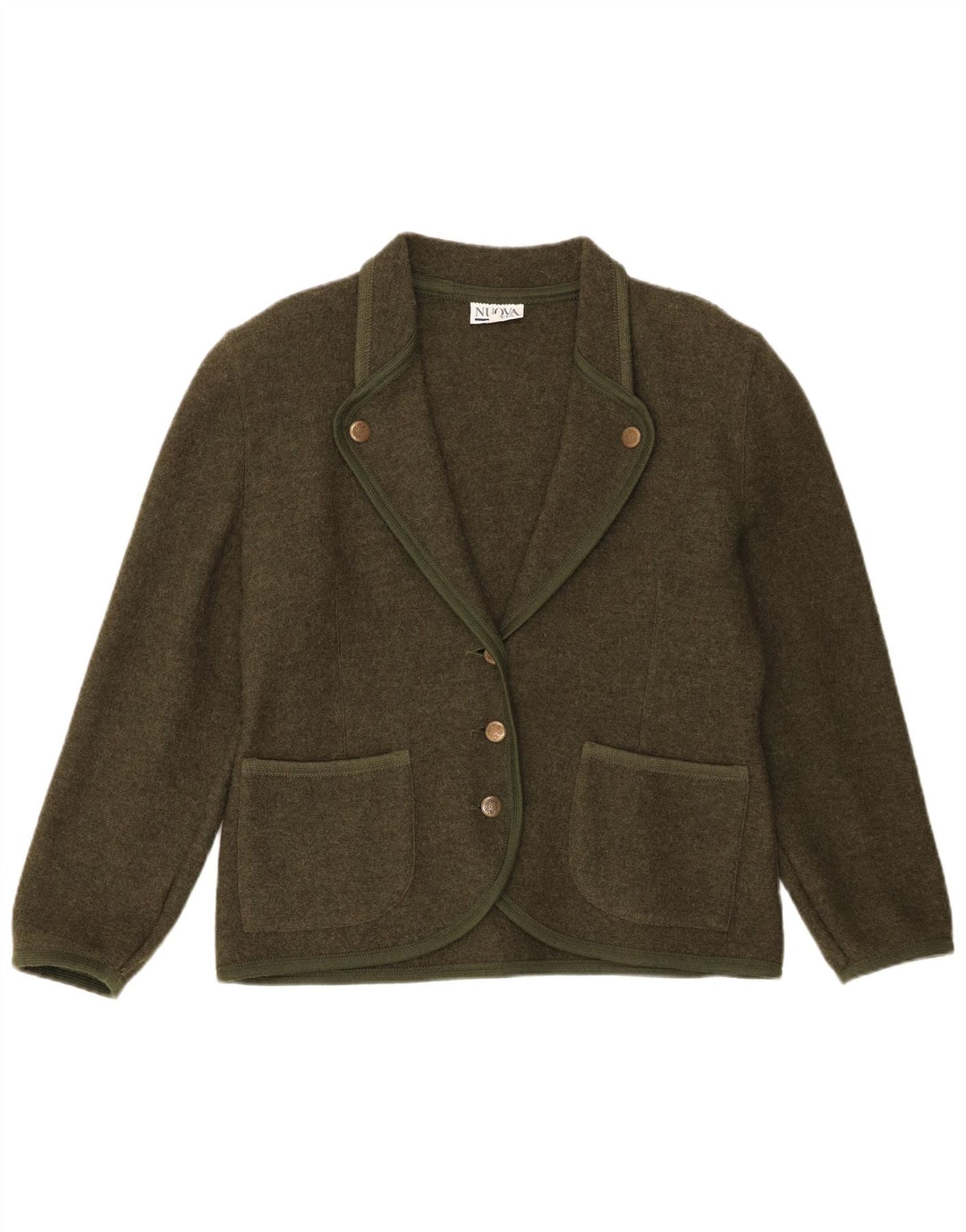 Giacca blazer a 3 bottoni da donna Nuova Città IT 46 Large Lana vergine kaki