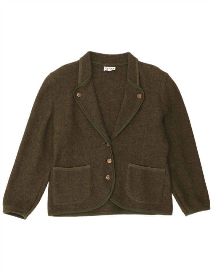 Giacca blazer a 3 bottoni da donna Nuova Città IT 46 Large Lana vergine kaki