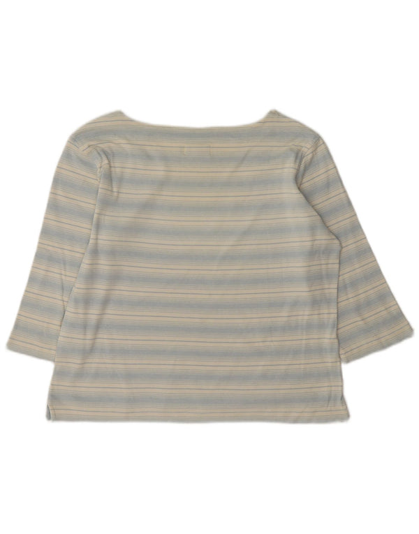 Diadora Womens Top 3/4 Sleeve UK 16 Large Blue Striped Cotton