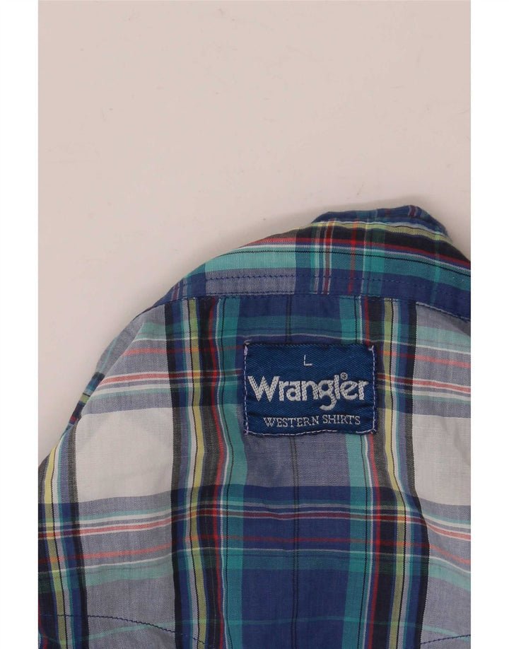 Camicia da uomo Wrangler a maniche corte con volant sul davanti, grande plaid blu