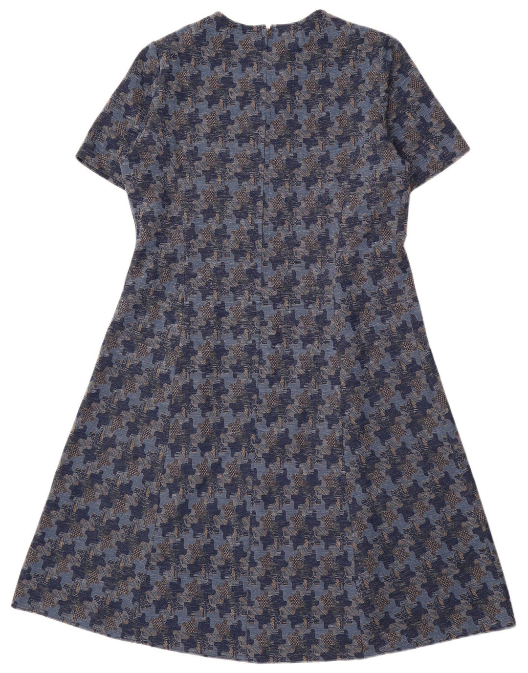 VINTAGE Womens Abstract Pattern A-Line Dress UK 14 Medium Navy Blue