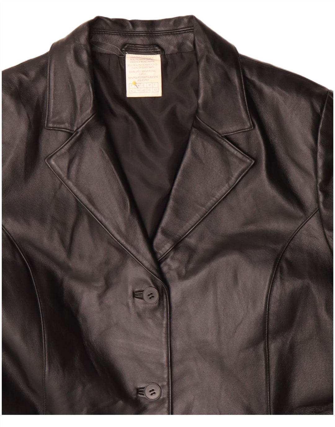 Cappotto in pelle da donna vintage UK 14 grande poliestere nero