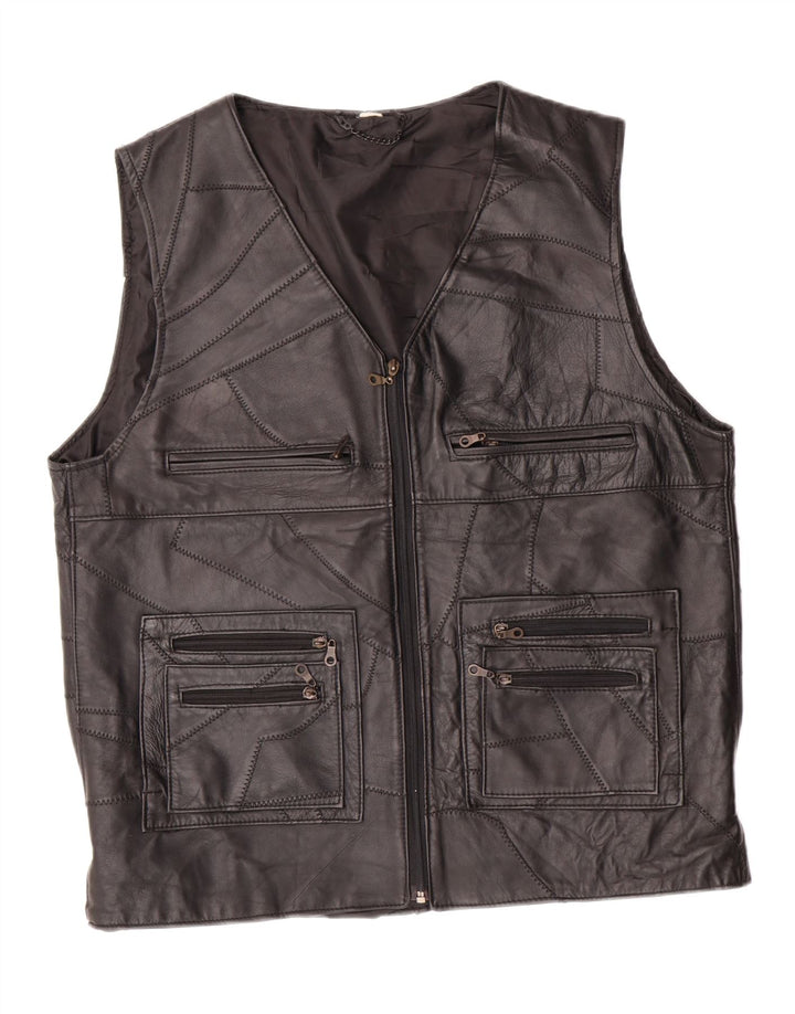 VINTAGE Mens Leather Gilet UK 40 Large Black