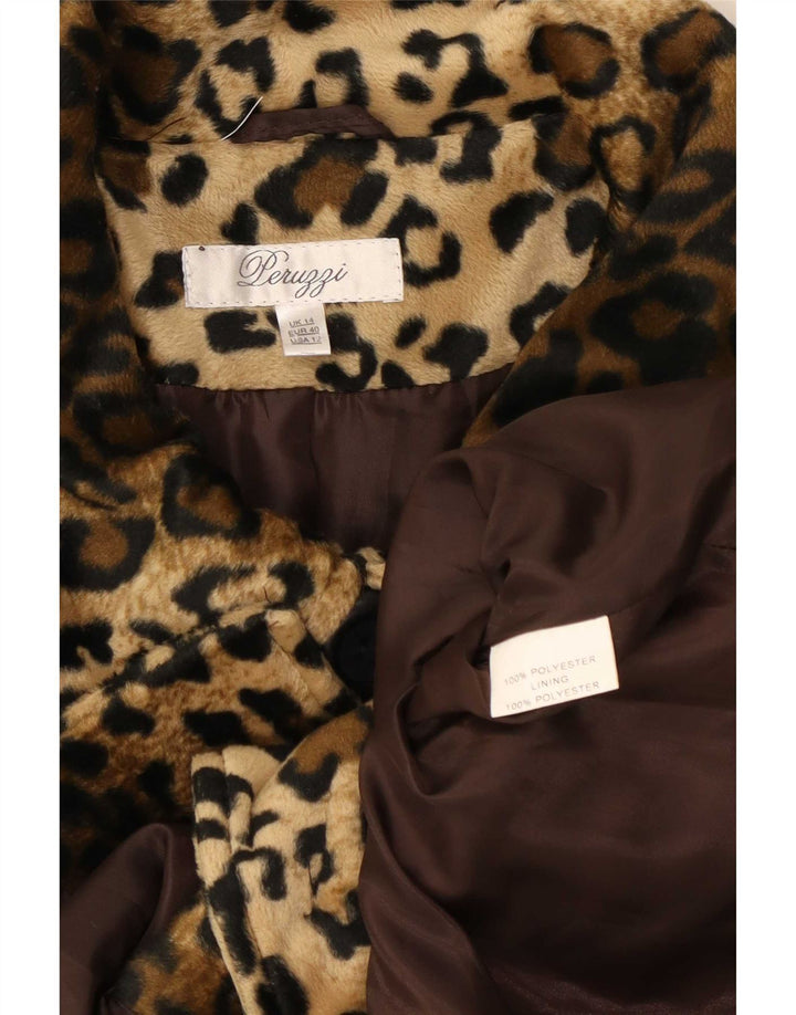 Giacca da donna in pelliccia sintetica Peruzzi UK 14 grande poliestere con stampa animalier marrone