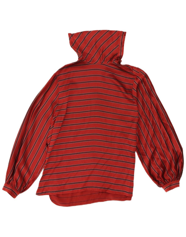 Camicetta vintage da donna a maniche lunghe con collo abbottonato IT 42 a righe rosse medie