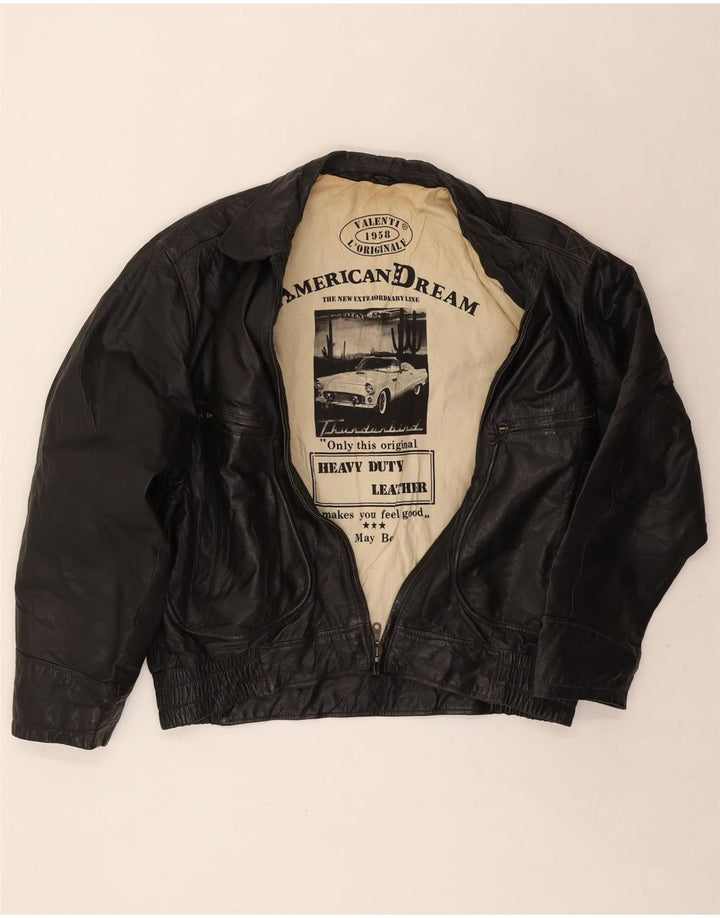 Giacca in pelle vintage da uomo IT 56 3XL Nera