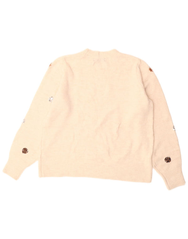 MARKS & SPENCER Maglione maglione girocollo da donna UK 14 medio bianco sporco