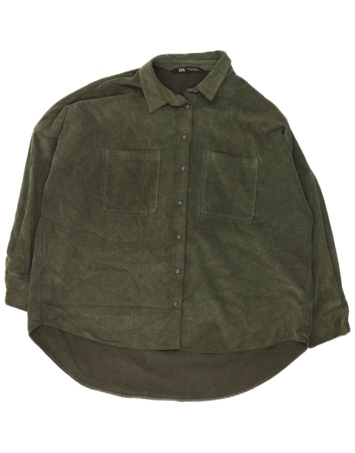 Camicia da donna oversize in velluto a coste Zara UK 14 Poliestere verde medio
