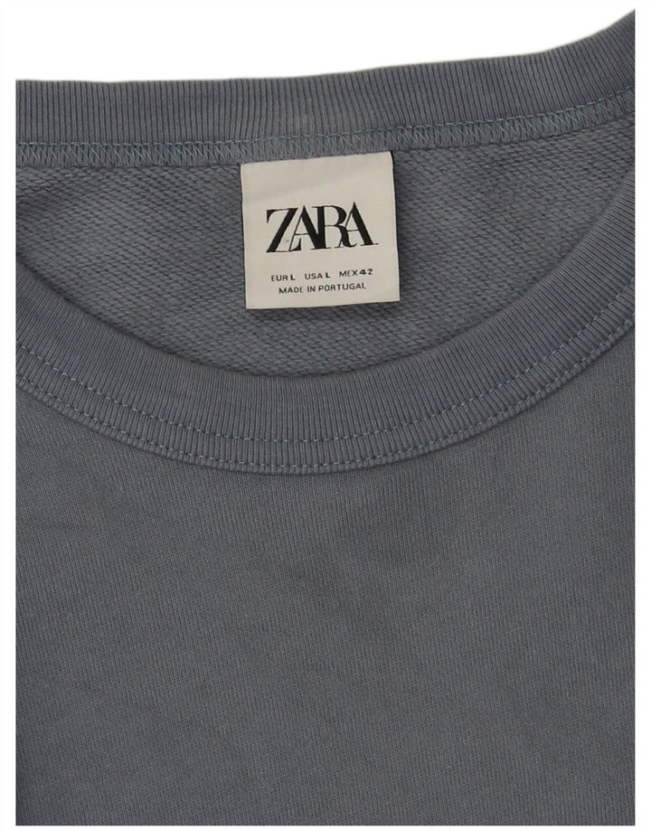 Felpa Zara Uomo Maglione Large Blu Cotone